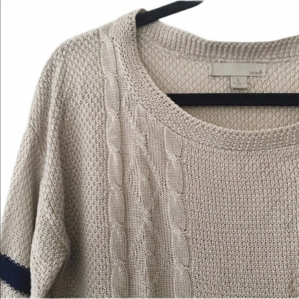 OneA Tan Navy Striped Sweater